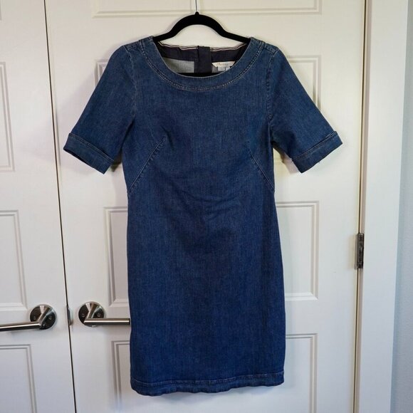 Boden Size 6 Rhea Stretch Denim Chambray Knee Length Sheath Dress - Picture 2 of 8
